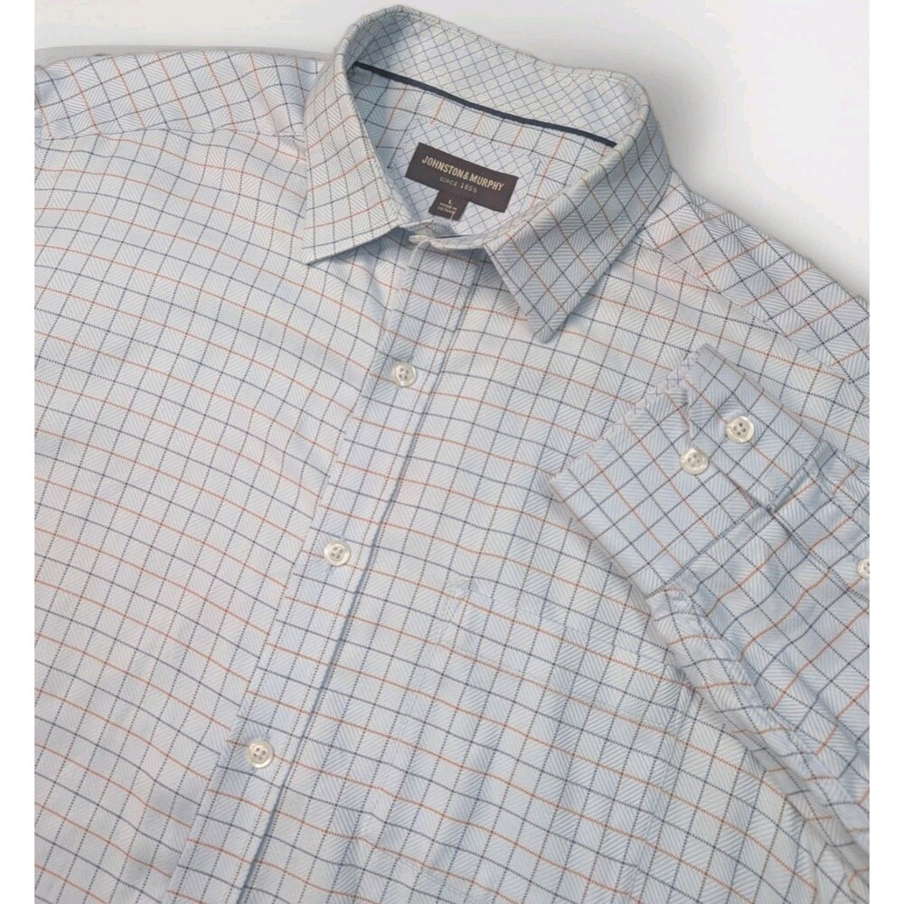 Johnston & Murphy Blue Check Button Up Shirt Mens Size Large